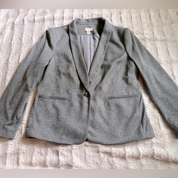 Ann Taylor Loft Cotton Gray Button Career Business Casual Blazer Size XL - Picture 2 of 9